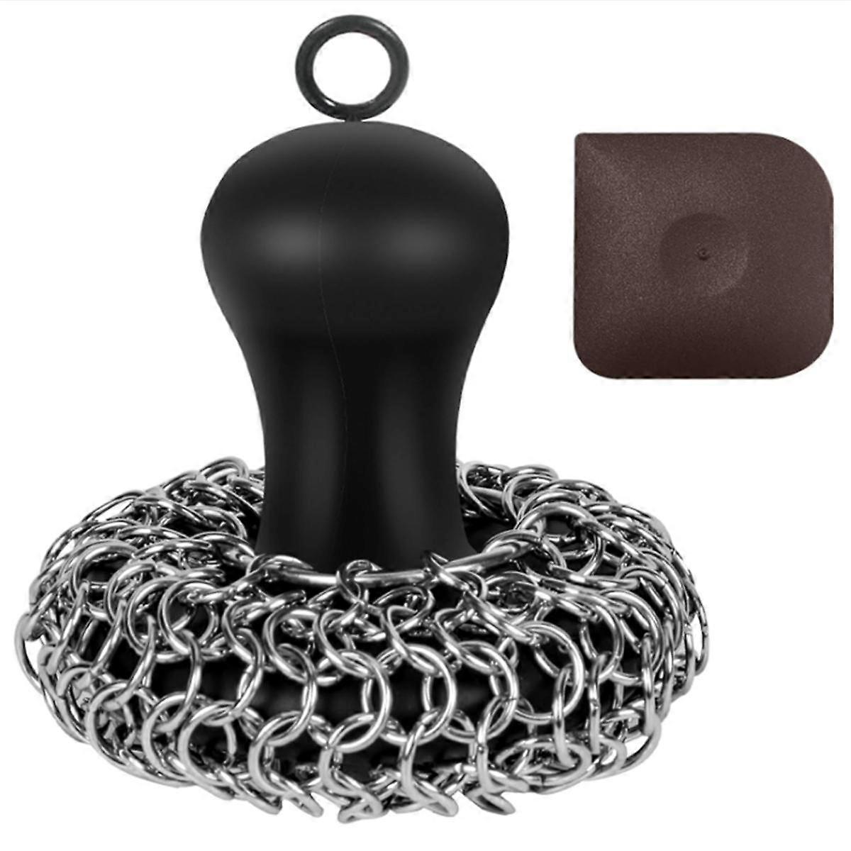 Καθαριστής χυτοσιδήρου Chainmail Scrubber, αναβαθμισμένη λαβή Cast Iron Scrubber Brush 316 Chain Mail Scrubber