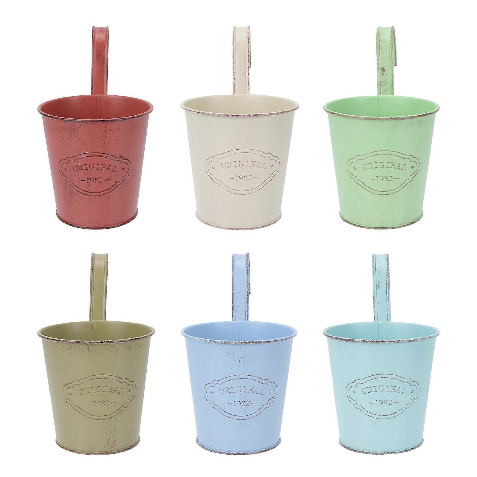 6Pcs Retro Style Design Flower Buckets Retro Iron Buckets for Decor Random Color