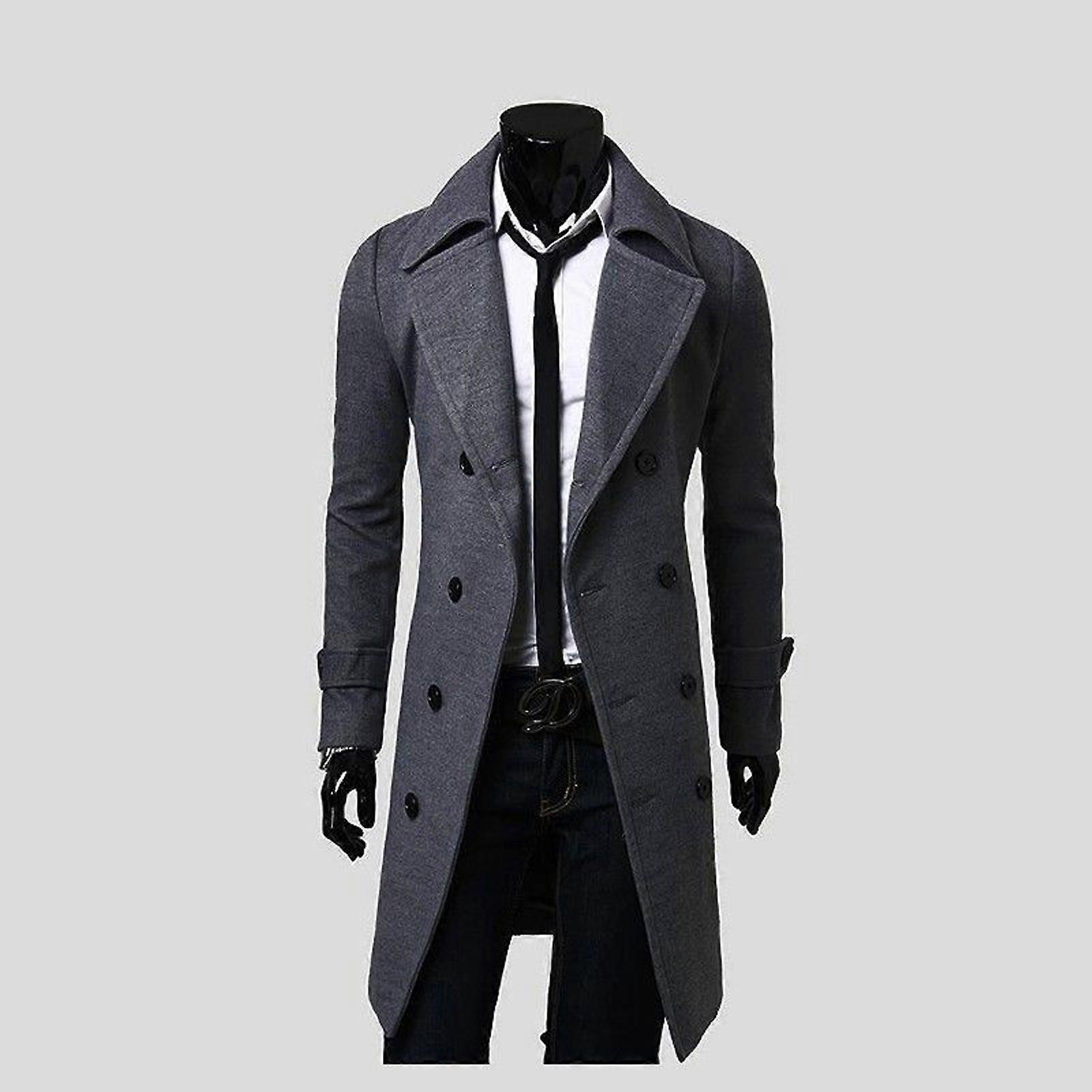 Mænd Revers Trenchcoat Dobbeltbrystet Vinterfrakke Overcoat Overwear
