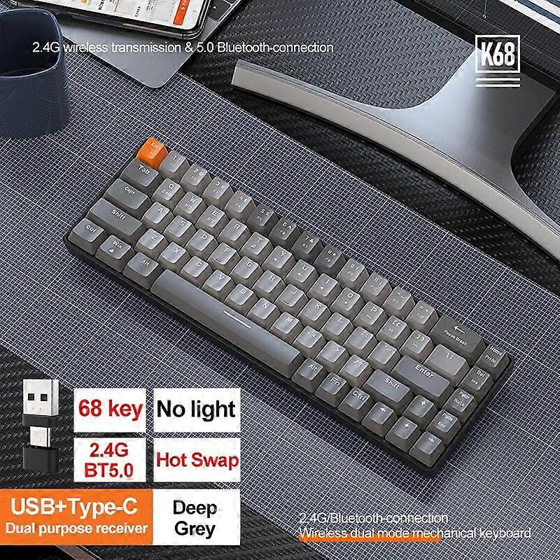 K68 Bluetooth-Compatible 5.0 Wireless Mechanical Keyboard 68 Keys Hotswap 2.4G/BT5.0 Dual-mode Mini Mechanical Gaming Keyboards