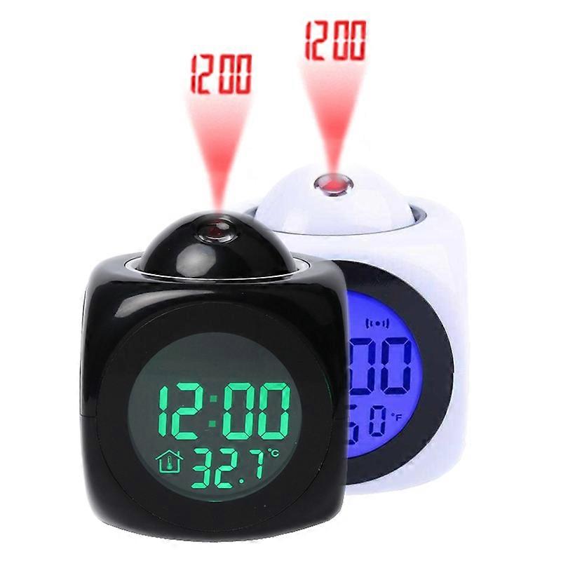 Creative Attention Projection Digital Weather LCD Snooze Clock Bell Alarm Display Backlight LED Projector Home Clock Timer