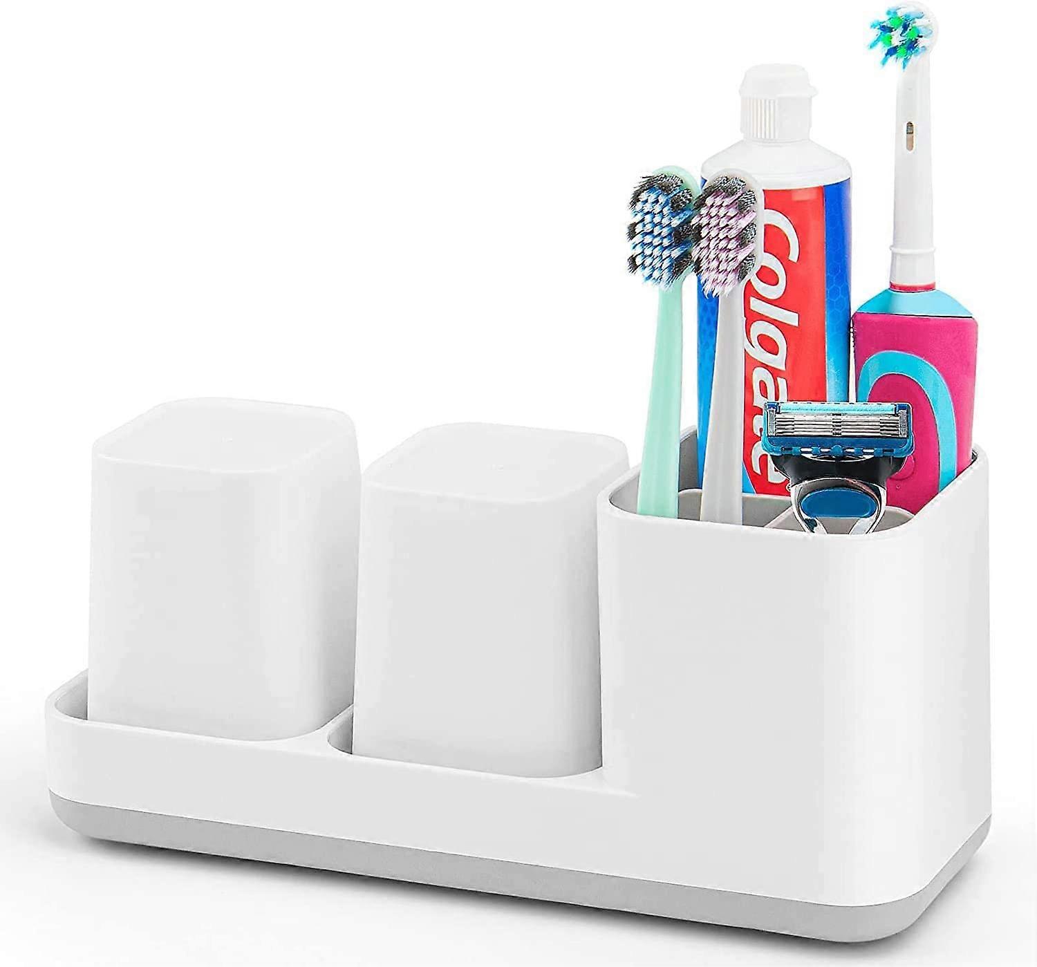 Toothbrush Holder, Plastic Bathroom Cup Set, Mouthwash Cups, Toothbrush Caddy, Dishwasher Safe, White(D-4-D0)