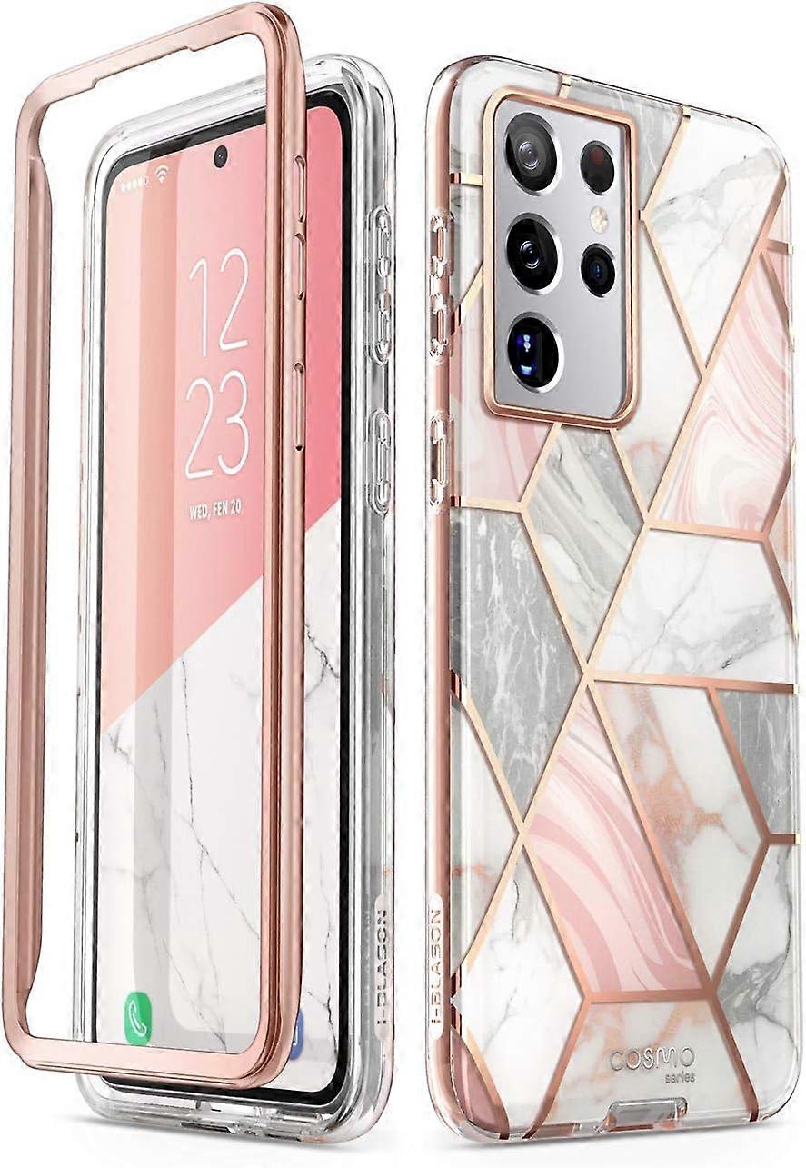 サムスンギャラクシーS21ウルトラ5Gケース用コスモシリーズ、スクリーンプロテクターを内蔵していないスリムな全身スタイリッシュな保護ケース(オーシャン)大理石