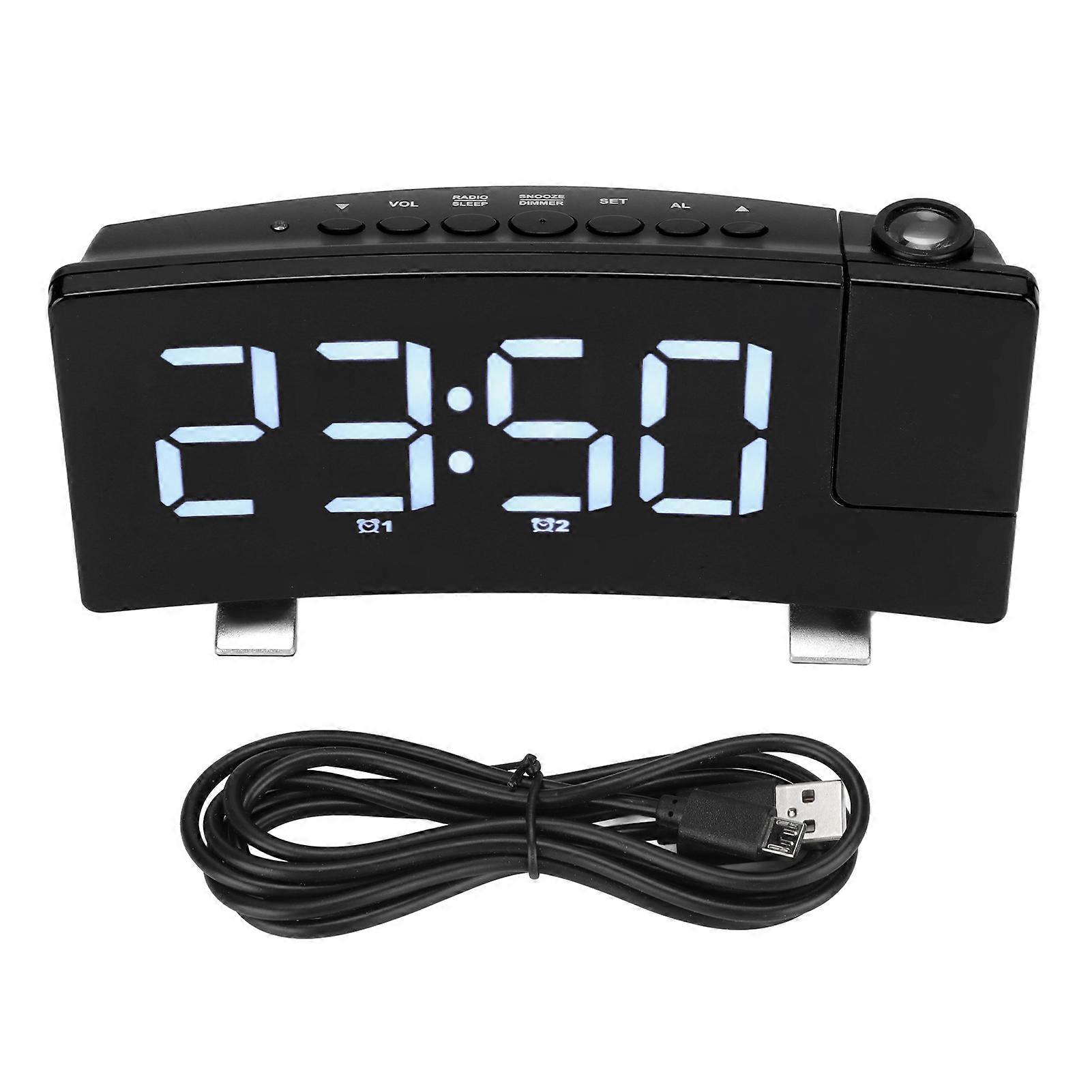 Digital Alarm Clock 180 Projection On Ceiling Wall USB Powered Alarm Clock for Bedroom Heavy Sleeper Kid Elderly White Font