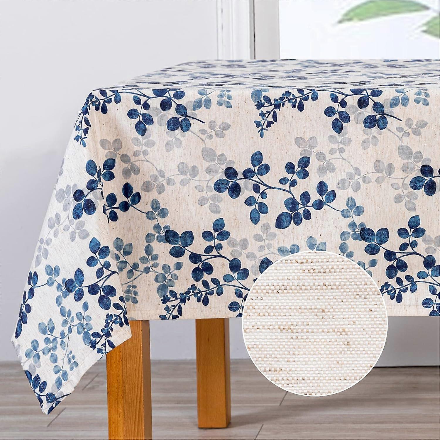 Floral Print Rectangle Tablecloth Waterproof Rectangular Table Cloth Linen Farmhouse Tablecloth for Kitchen Dining Spring Leaves Tablecloth for 6 Feet