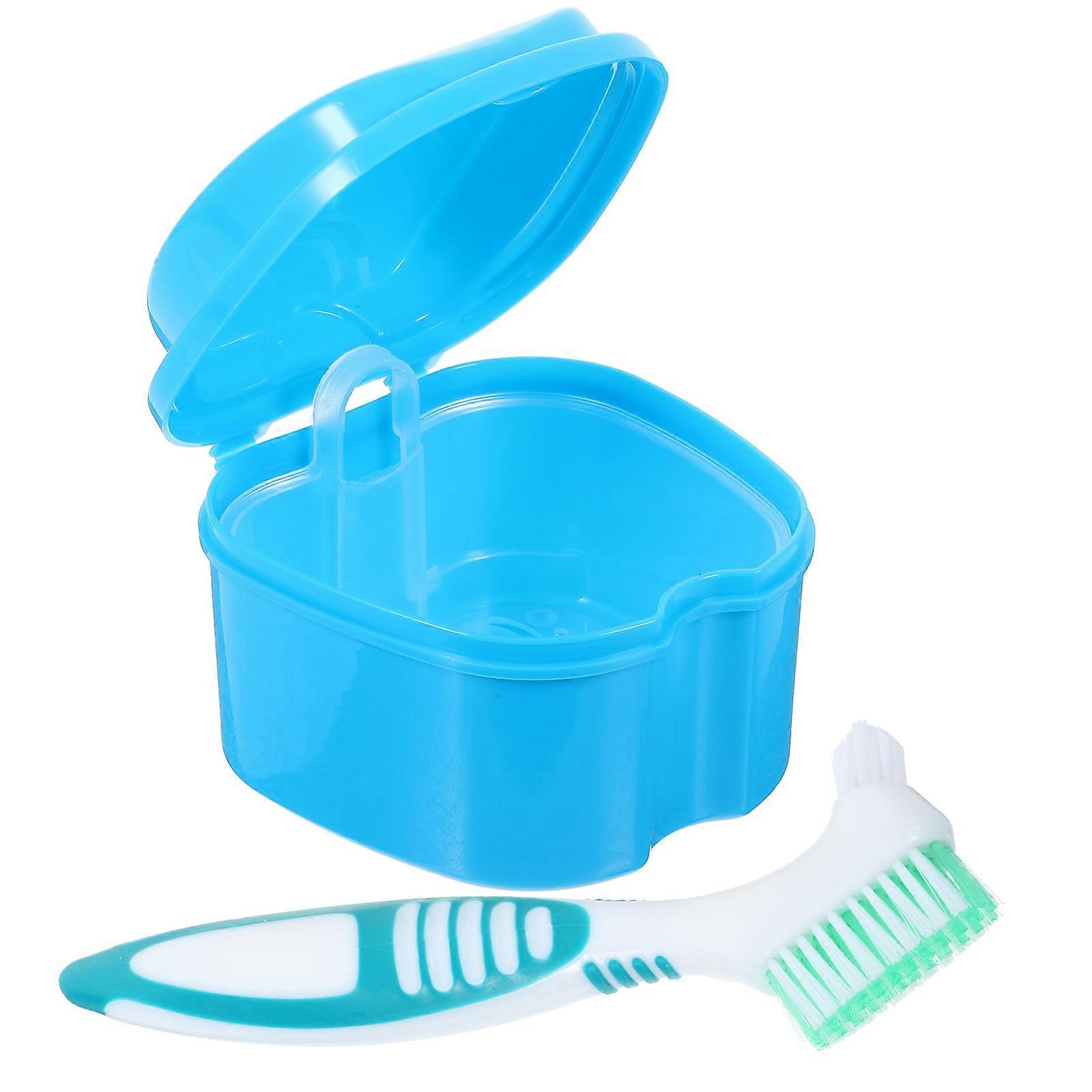 Denture Storage Case With Brush Denture Bath Soaking Container With Strainer
