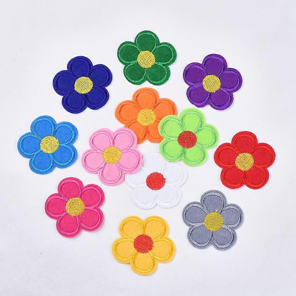 Computerized Embroidery Cloth Iron On/Sew On Patches Costume Accessories Appliques Flower Mixed Color 51x53x1.5mm about 12colors 1color/10pcs 120pcs/b