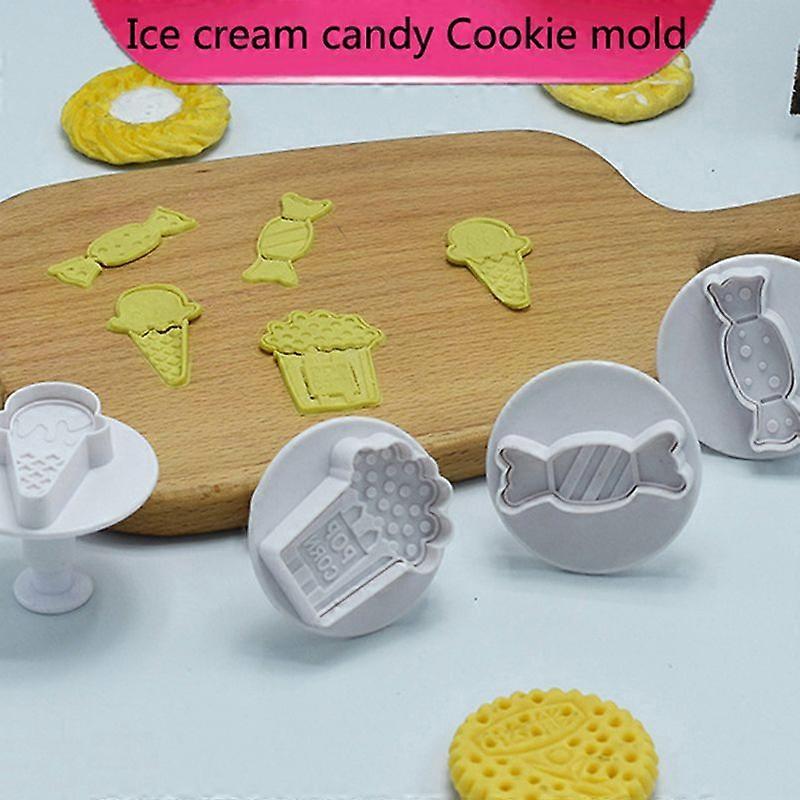 4Pcs/Set Ice Cream Cookie Cutters With Plunger Stamps Set Popcorn Candy Shape Mould