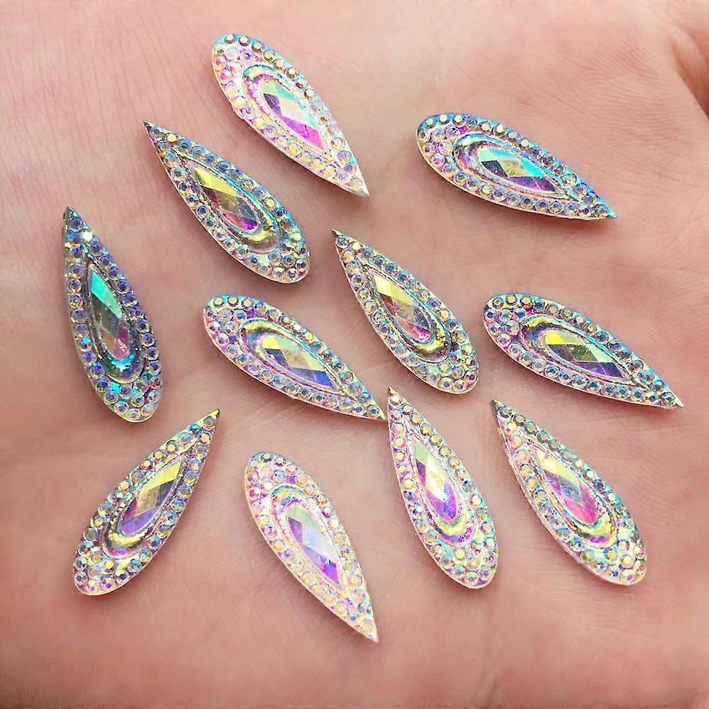 60 pezzi di strass a goccia con retro piatto in resina AB lucida, 6*20 mm, a forma di occhio di pavone