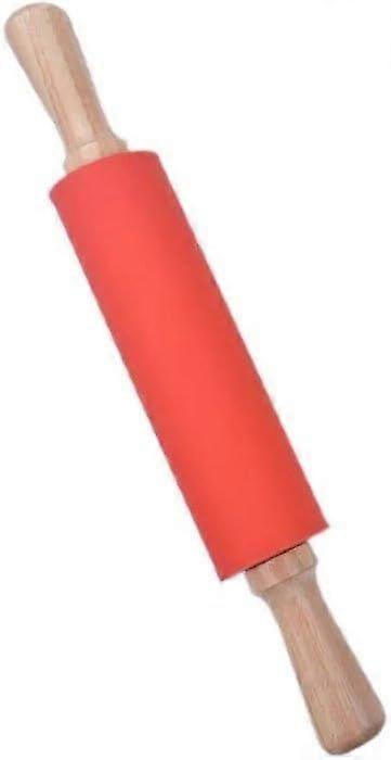 Silicone Rolling Pin Non stick Surface Wooden Handle 1.97X15.15 (Red)