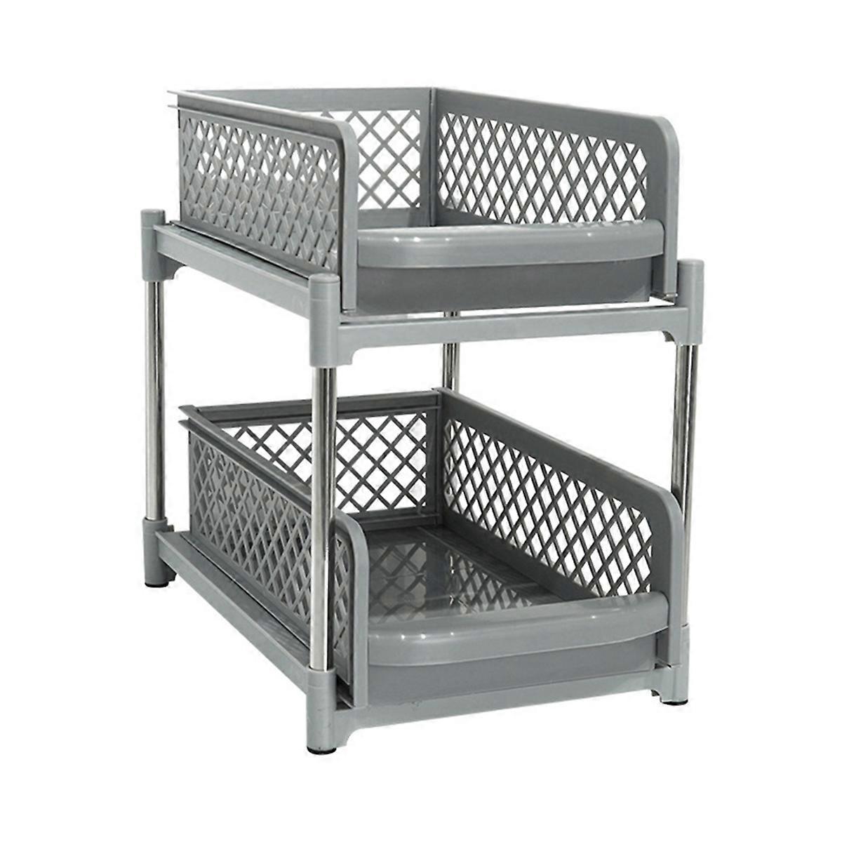 Organizer a 2 strati dal design salvaspazio con cassetti estraibili, mobile da bagno e cucina scorrevole grigio