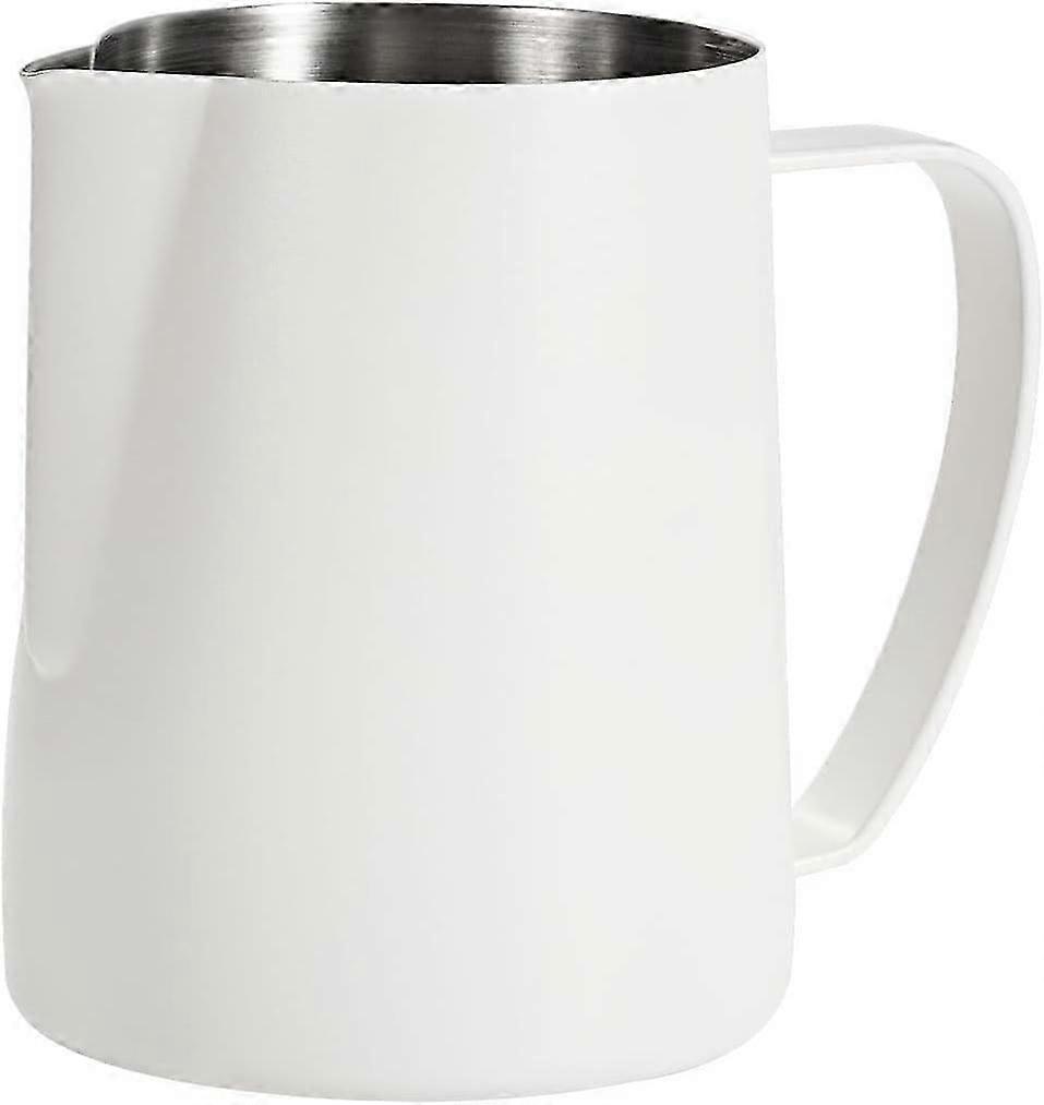Milk Frothing Pitcher, 600ml Stainless Steel Espresso Steaming Pitcher, Coffee Steam Pitchers Milk Jug Latte Art, White_SZXM