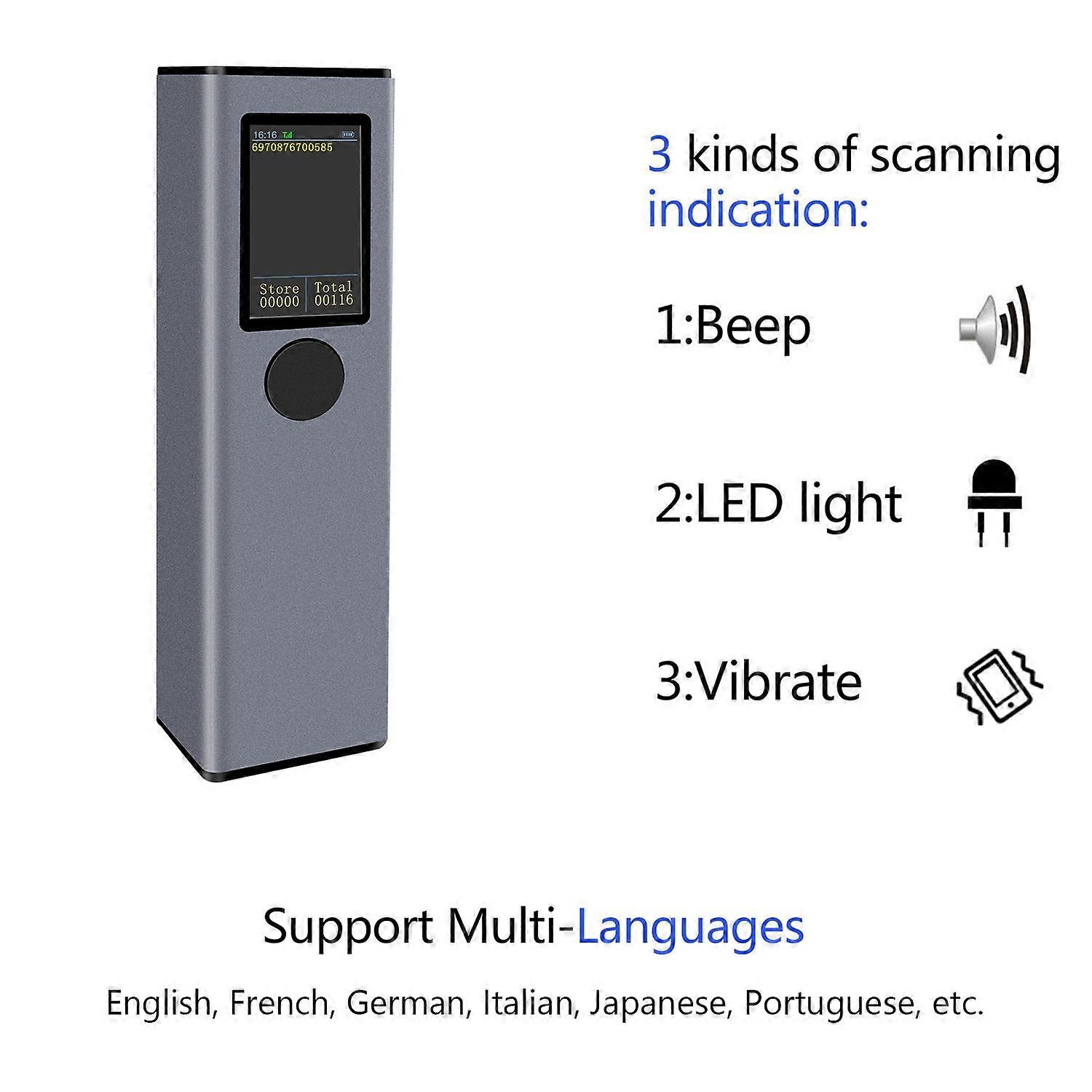 2D 1D QR Barcode Scanner with TFT Screen 3 in 1 BT & 2.4GHz Wireless & Wired Connection Sound and Vi