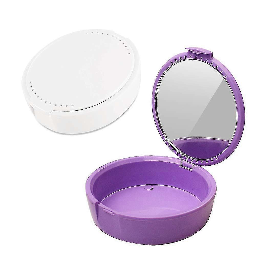 With Mirror Container Denture Storage Box (purple+white)