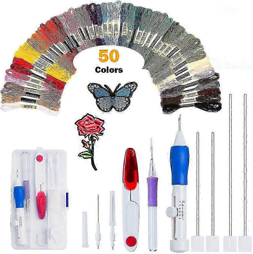 Complete DIY Embroidery Starter Kit - Punch Needle, Magic Pen, 50 Colors Threads