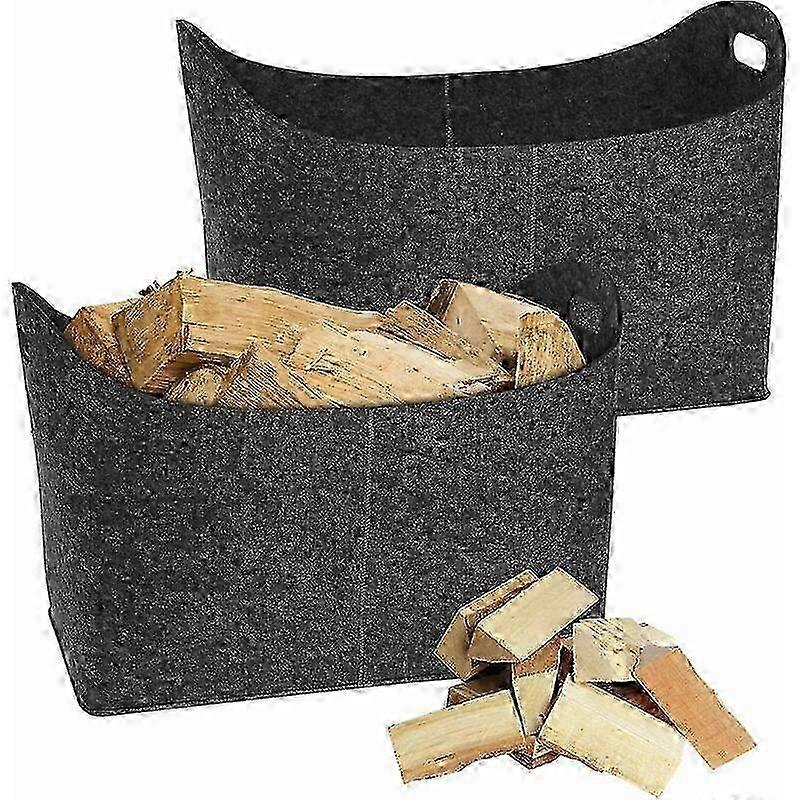 2er-Pack Filz-Brennholzsäcke – strapazierfähiger dunkelgrauer Filz zur Aufbewahrung von Brennholz (55x30x40cm)
