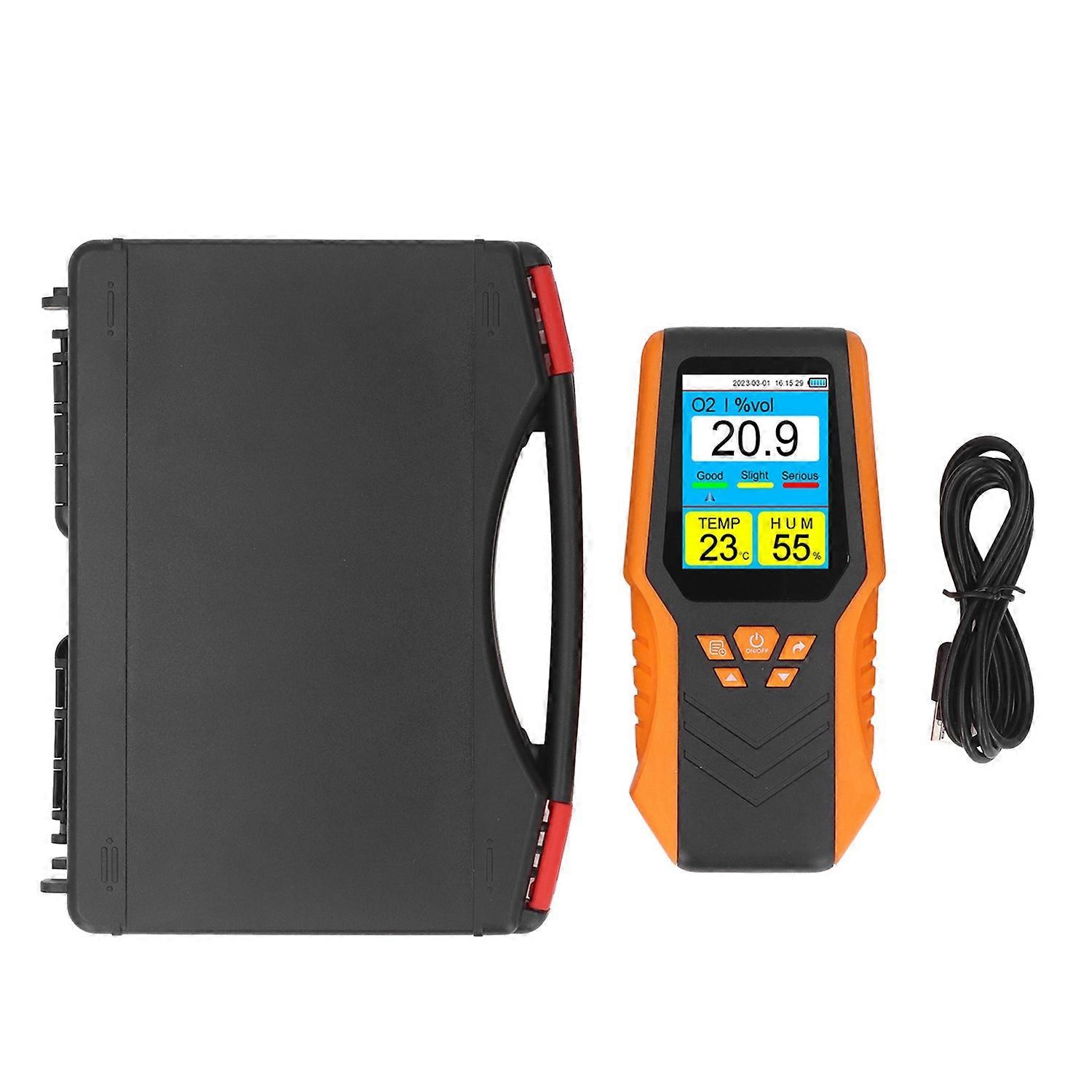 Handheld O2 Detector with Time and Date Display High Accuracy Digital O2 Temperature Humidity Tester