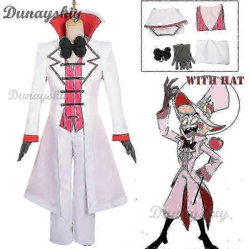 2024年新モデルハズビン・ルシファー・コスプレアニメホテルモーニングスター・コスプレコスチューム・ウィッグ・パパ・ホワイトスーツ・悪魔地獄ハロウィンパーティー・大人の男性・コスチューム