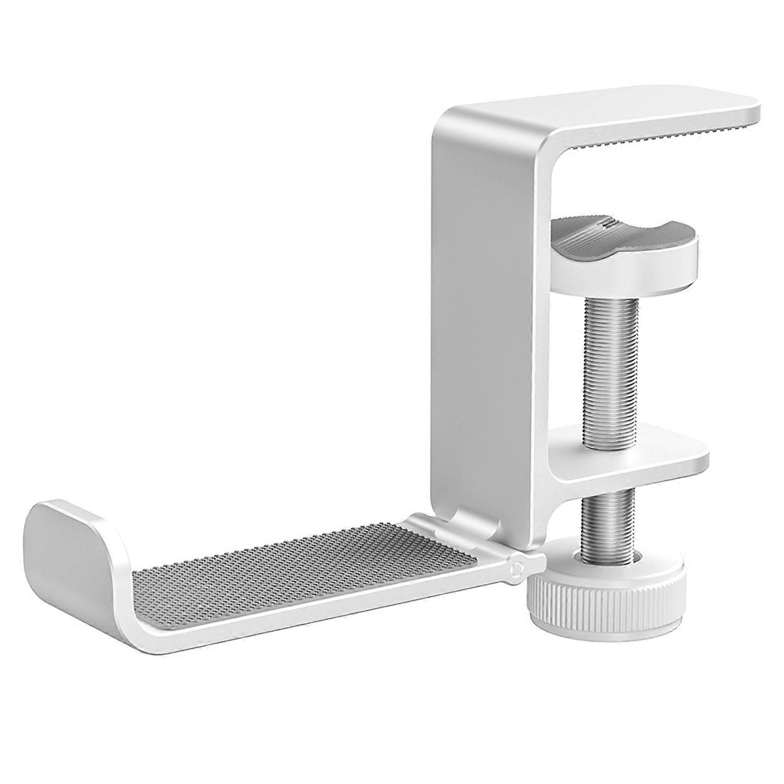 Space Saving Headphone Hanger, Aluminum Clamp On Desk Hook with Folding Mechanism Foldable Arm Secure for Headsets  Silver