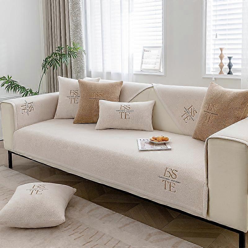 Anti-Cat Scratch Sofa Cushion Universal Non-slip Living Room Sofa Cover Chenille Embroidery Sofa Backrest Armrest Fabric Towel