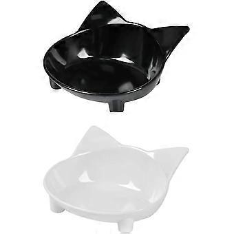 2Pcs Cat Bowl, Dog Bowl, Non-Slip Cat Bowl, Pet Bowl with Durable Easy to Clean Multipurpose Feeding Bowl for Cats (White + Black)