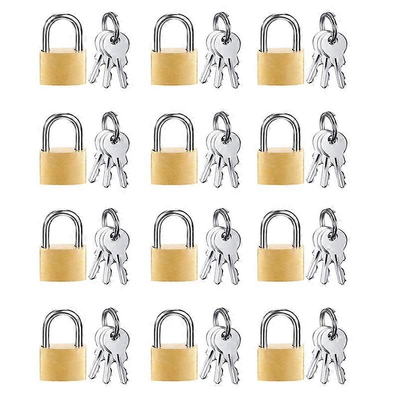 12 Pack Mini Padlock Small Padlock Solid Brass Locks with 3 Key