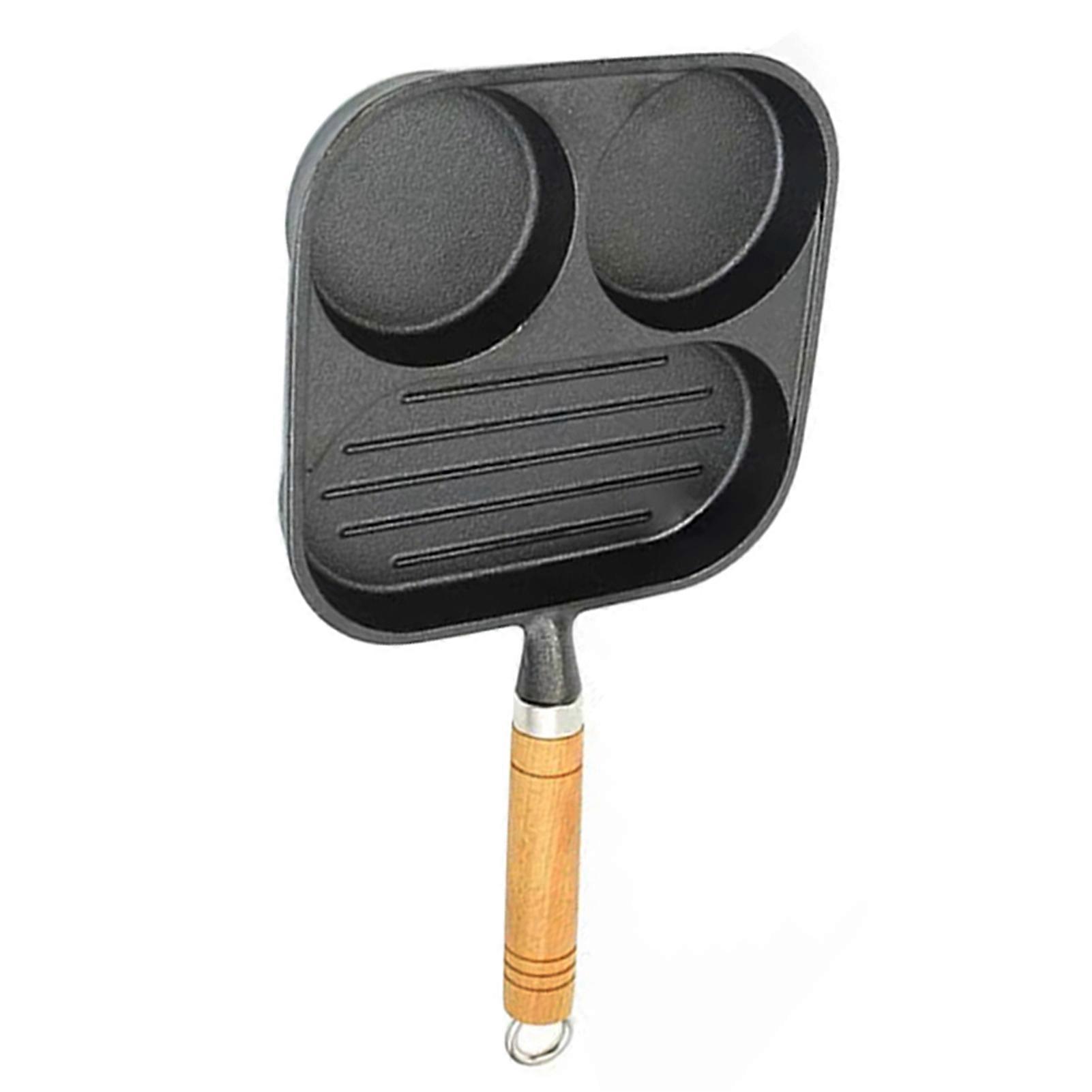 Nonstick Cast Iron 3-Section Square Grill Pan 19.5x19.5cm