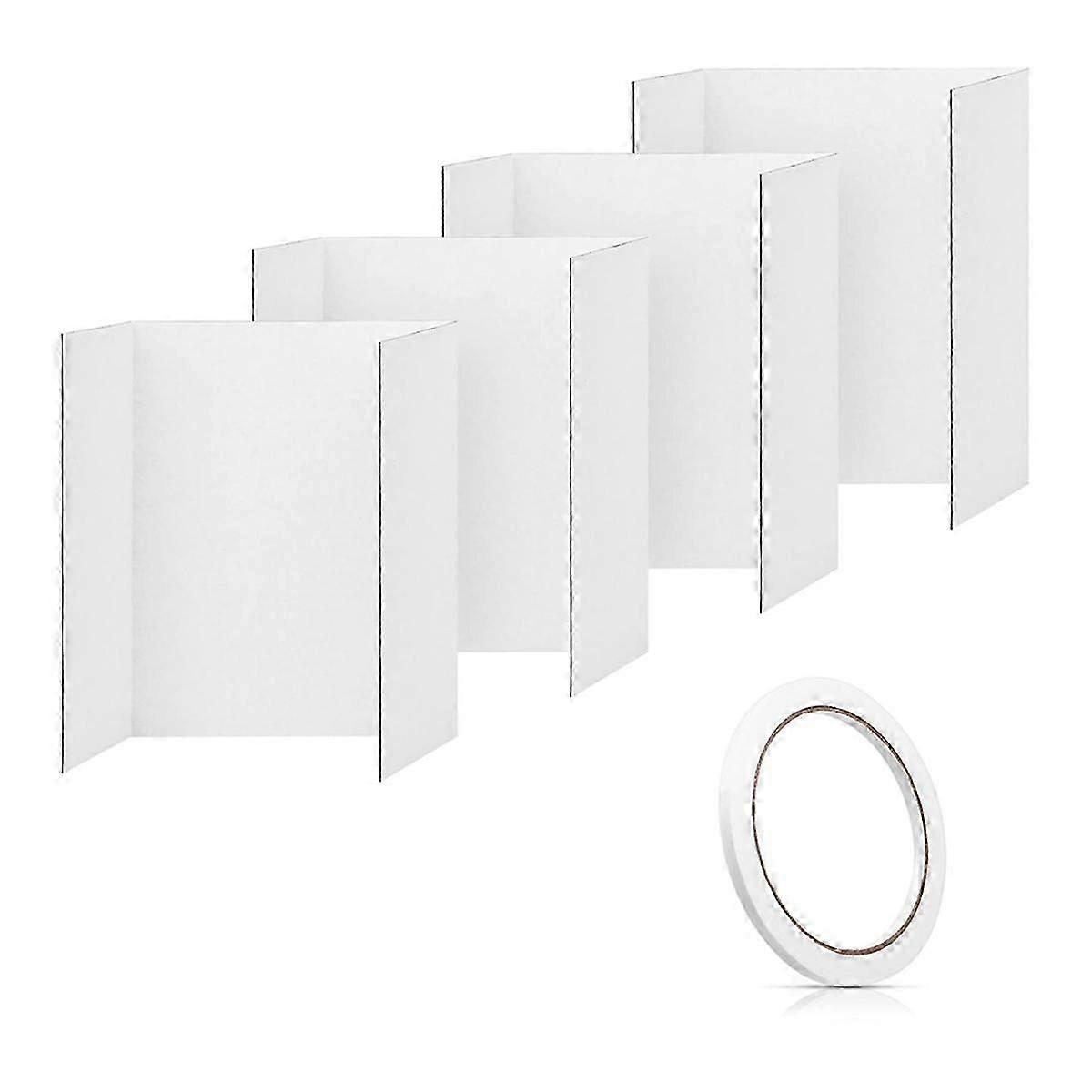 4 pcs trifold poster board, 21.5x14 polegadas pequeno branco poster board vem com acessórios pegajosos, co