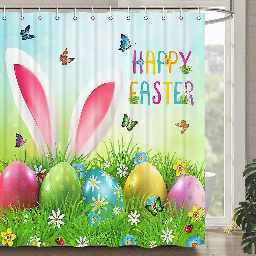 Shower Curtain Bunny And Eggs Easter Design 72x72 Inches Spring Theme
