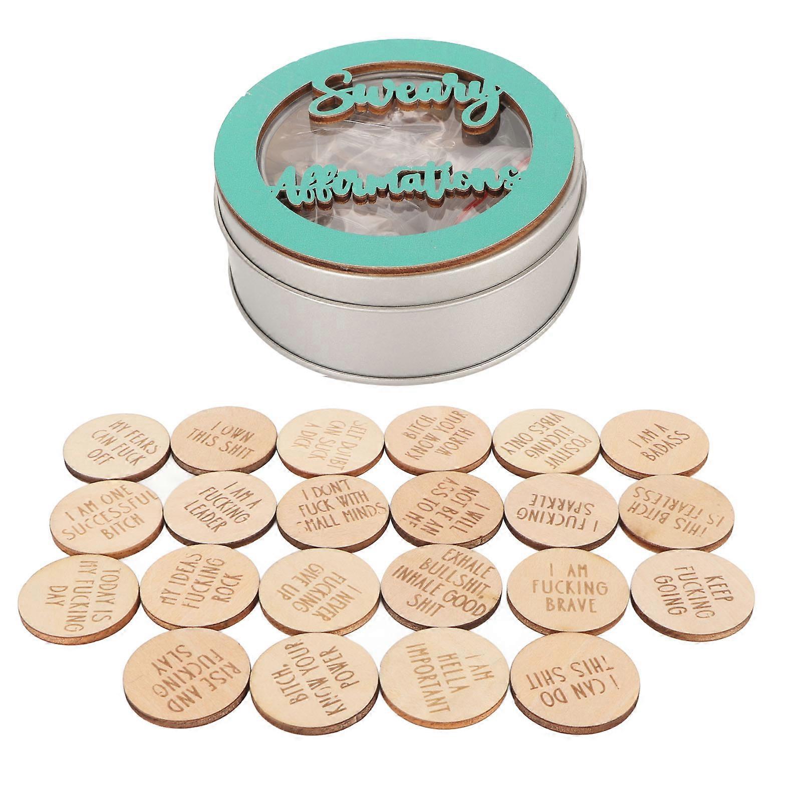 22pcs Mini Sweary Affirmation Discs Humorous Regulate Emotions Wooden Positive Affirmation Chips for Party Cyan