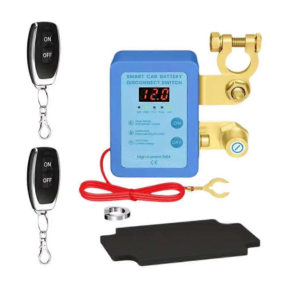 Remote Battery Disconnect Switch with Led Voltage Display,Power Shut Off Switch Leakage Protection for Auto Car Blue