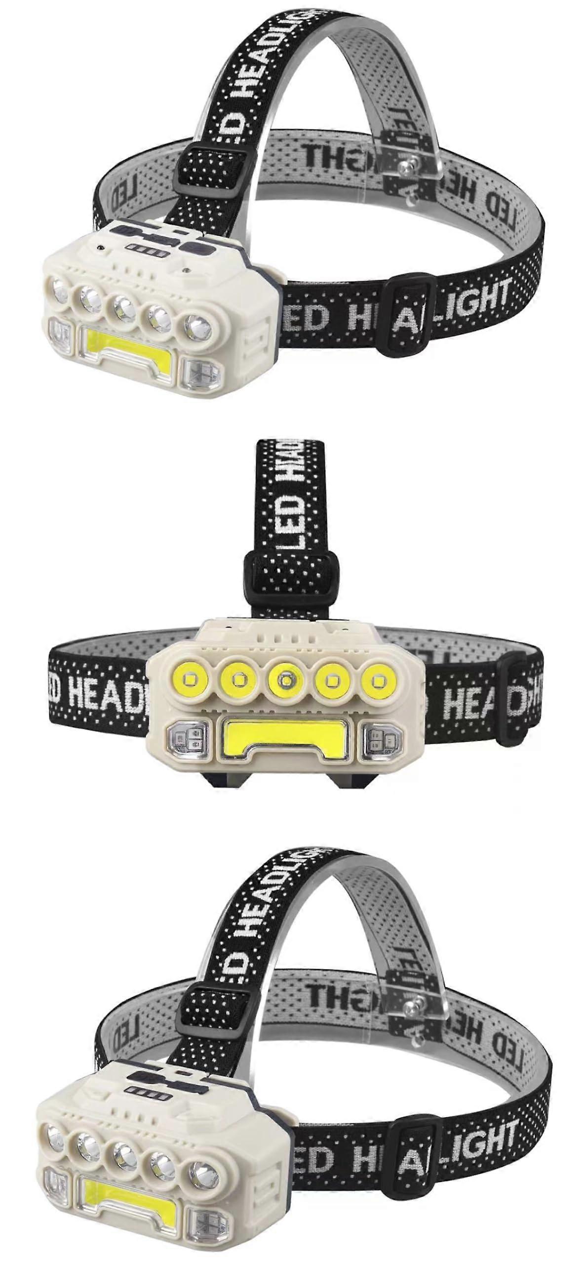 USB Rechargeable COB + 5 LED Headlamp –, Motion Sensor, 6 Light Modes (White & Red) for Fishing, Camping, Hiking, and Construction.