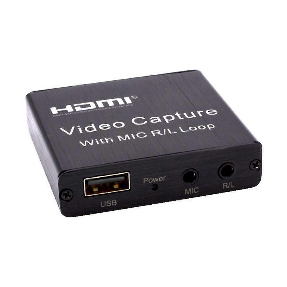 HDMI Device 1080p 30fps Video Capture Disk USB Video Recorder Adapter HD Recording USB FHD Game Capture Card with Mic R/L Loop