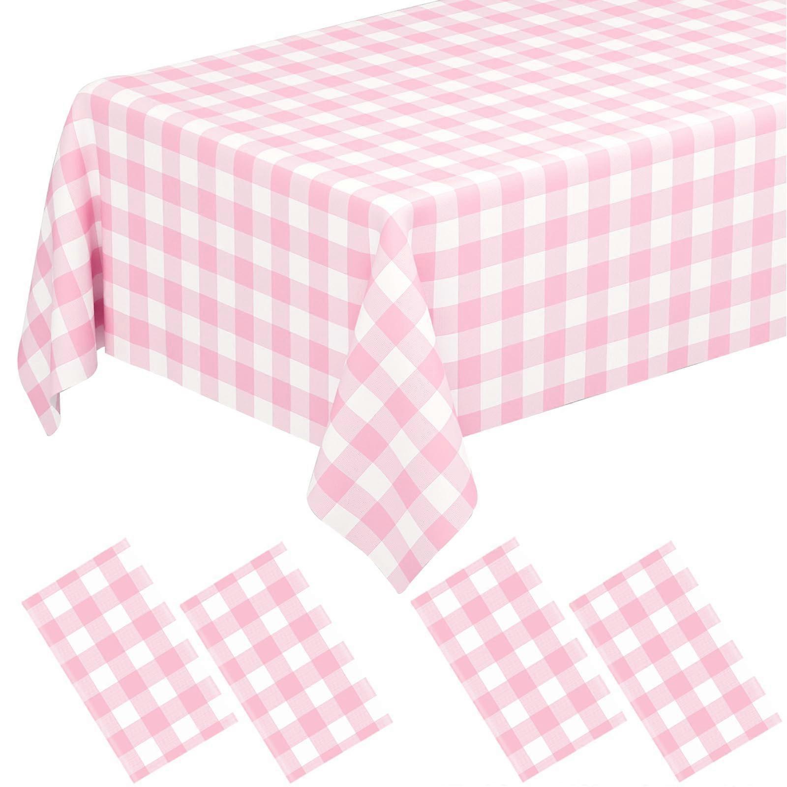 4 packs of light pink gingham rectangular plastic tablecloths, 54 'x 108' parties
