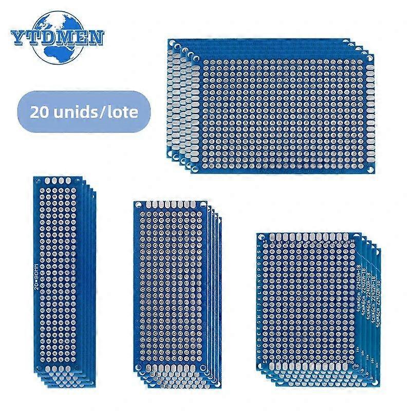 20PCS Double-Sided Prototype Circuit Board Kit Assorted Sizes 2x8 3x7 4x6 5x7cm Standard Material for DIY Soldering Projects