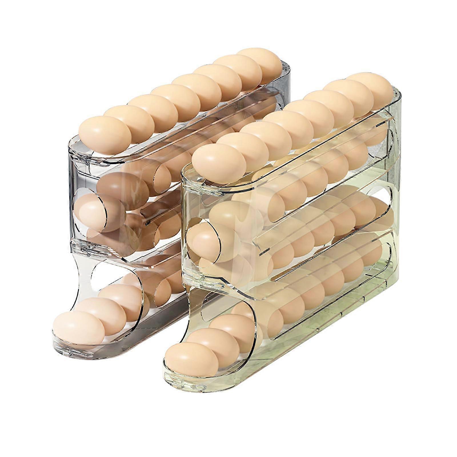 4 Tiers Egg Holder For Fridge Auto Rolling Space-Saving Egg Dispenser 30 Egg Capacity Set Of 2 Transparent