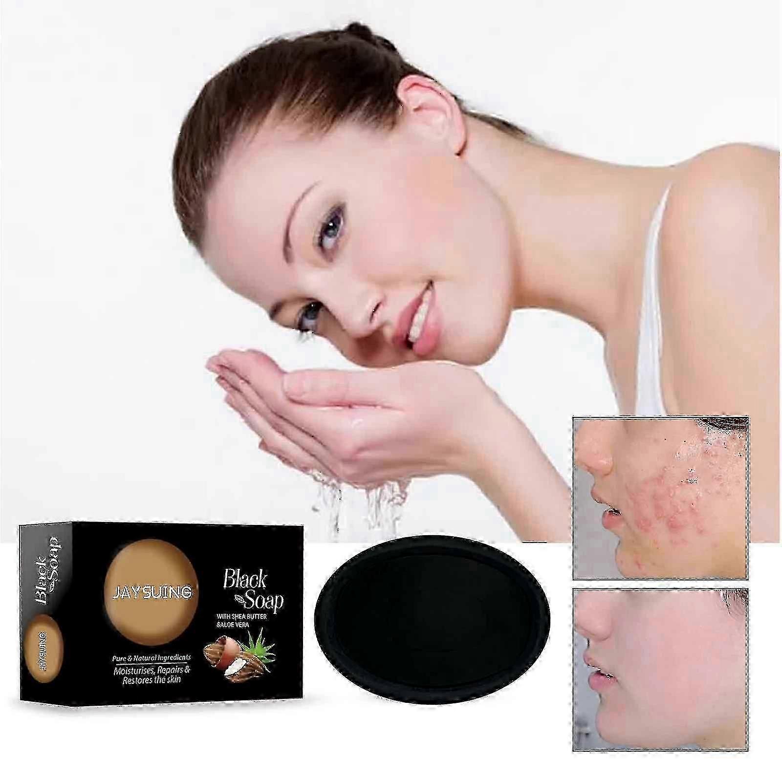 Jaysuing Shea Butter Black Soap Face Body Cleansing Soap Moisturizing Oil Con