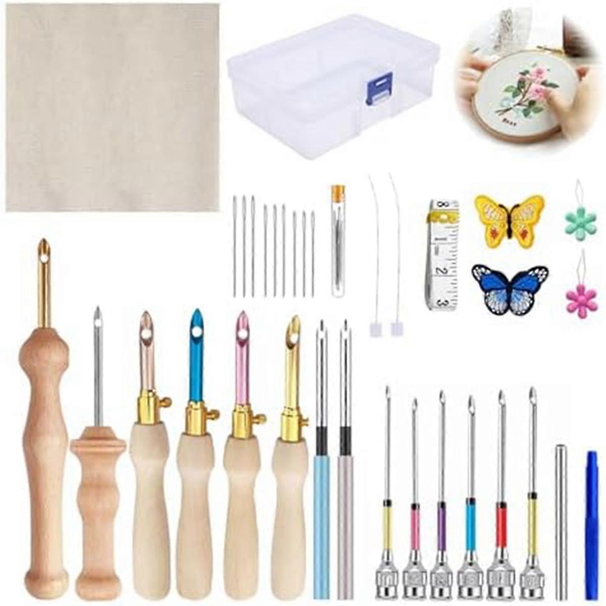 Kit de broderie à aiguilles réglables, 35 pièces
