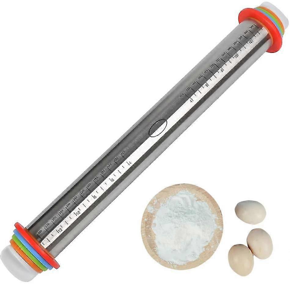 adjustable rolling pin with non-stick scoring and measuring ring for pie dough pizza pie biscuits and pastries