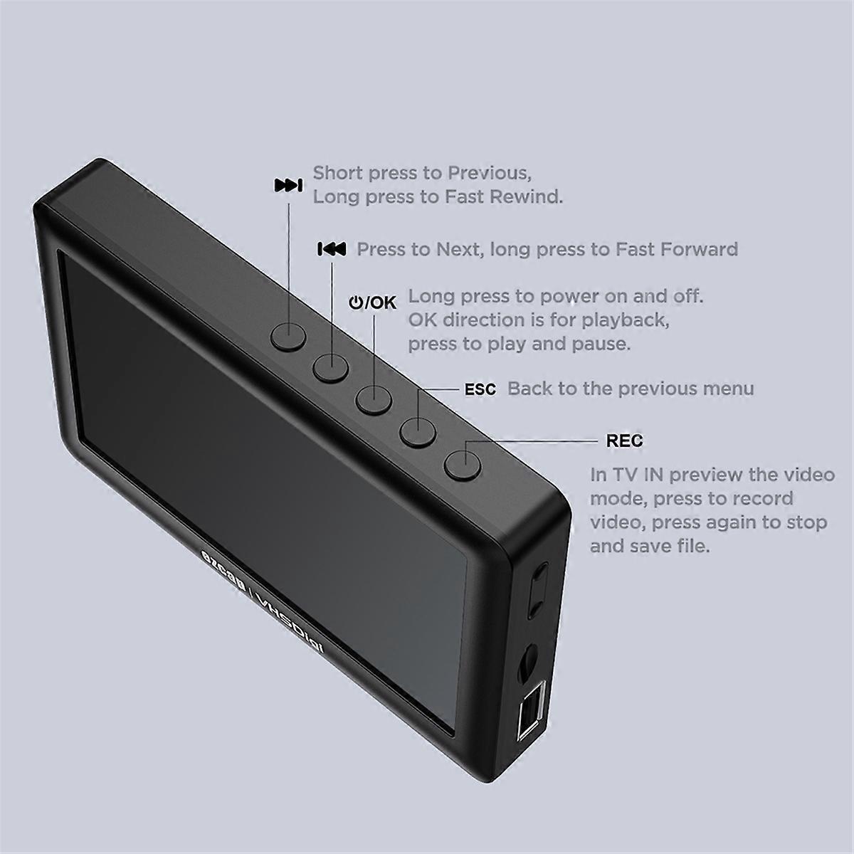 VHSDigi 4.3 Inch AV Recorder Video Capture Box Analog to Digital Converter Record Video From VCR Ca