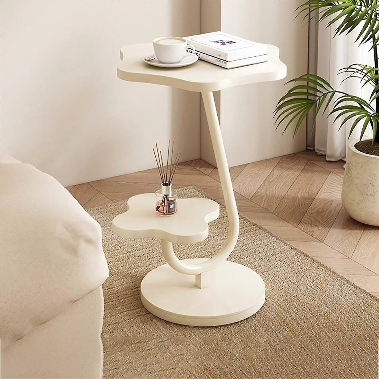 2 Tier Flower Shape Side Table, Modern End Table, Small Coffee Table, Nightstand Metal Frame, Sofa Table For Small Space