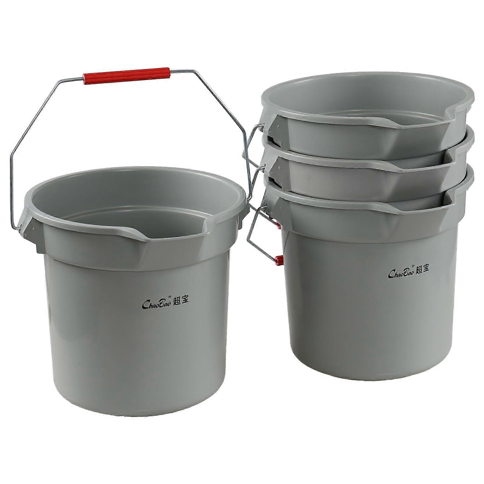 3.5 Gallon HeavyDuty Plastic Cleaning Buckets with Handle, 4 Pcs 14 Quart Round Utility Bucket Pail, Gray