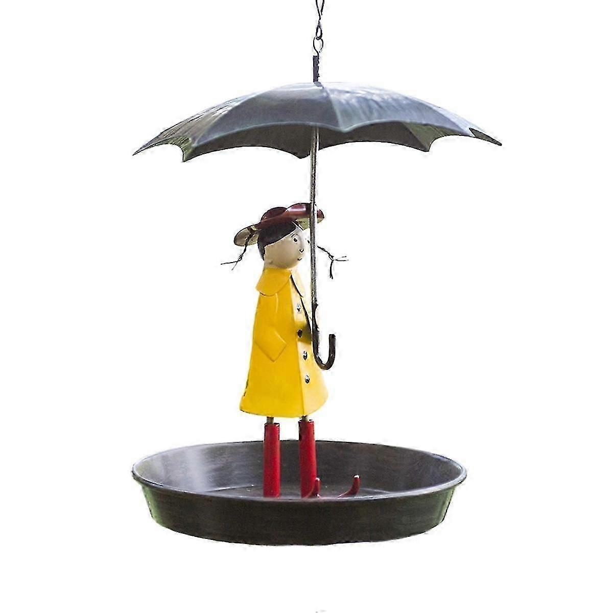 Girls Bird Feeder with Umbrella Bird Station Metal Hanging Chain and Hook Feeder for Wild Garden Bi