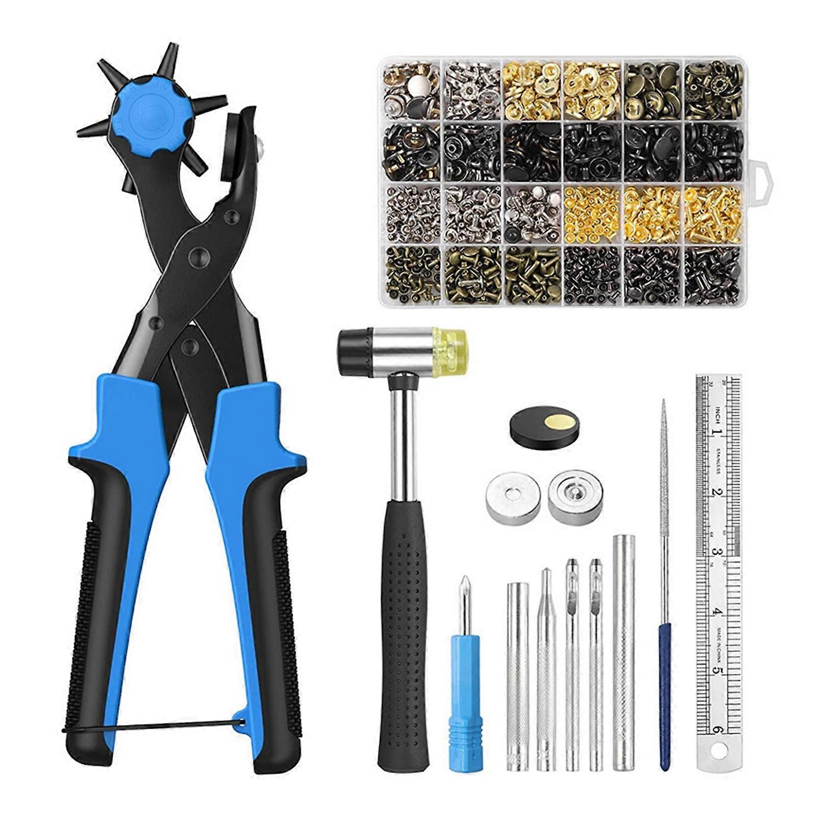 Comprehensive Metal Snap and Rivets Set with Revolving Hole Punch Pliers Hammer Tools for Professional and Beginner