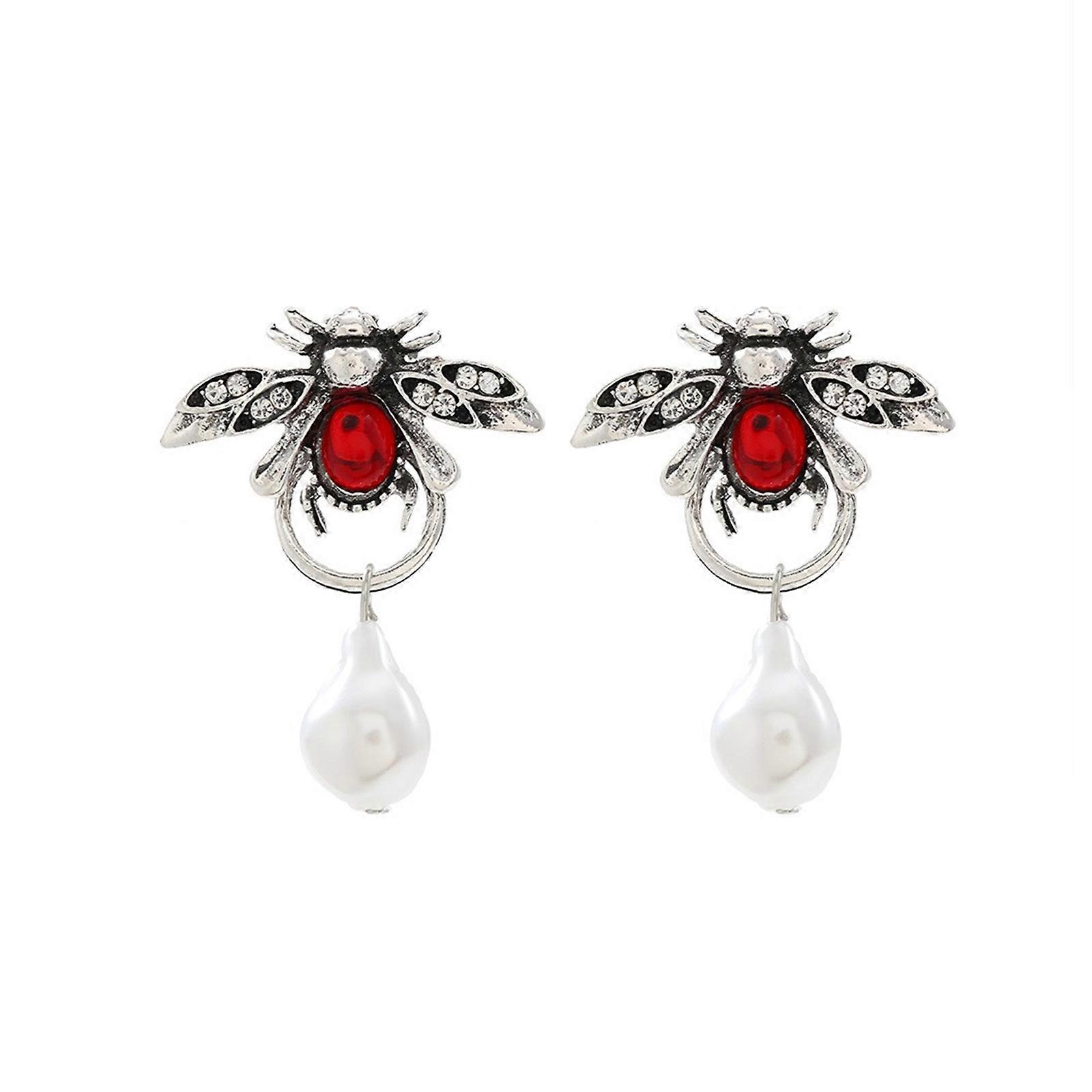 Unique Insect Design Earrings with Droplet Pearls Innovative Ear Studs Accessory Ideal for Adding Flair to Any Outfit  Silver