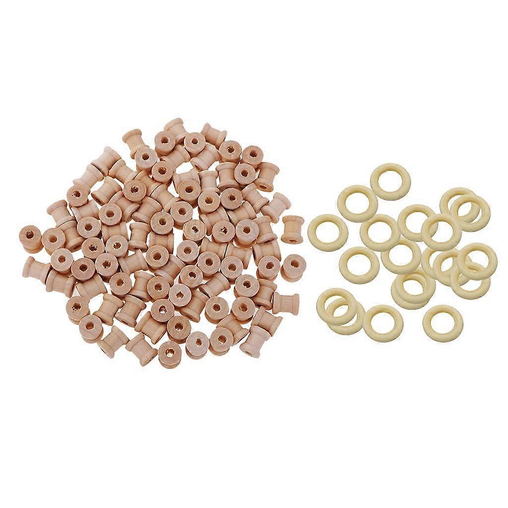 120 Pieces Wooden Crafts Tools Empty Thread Spools Loop Jewelry Findings