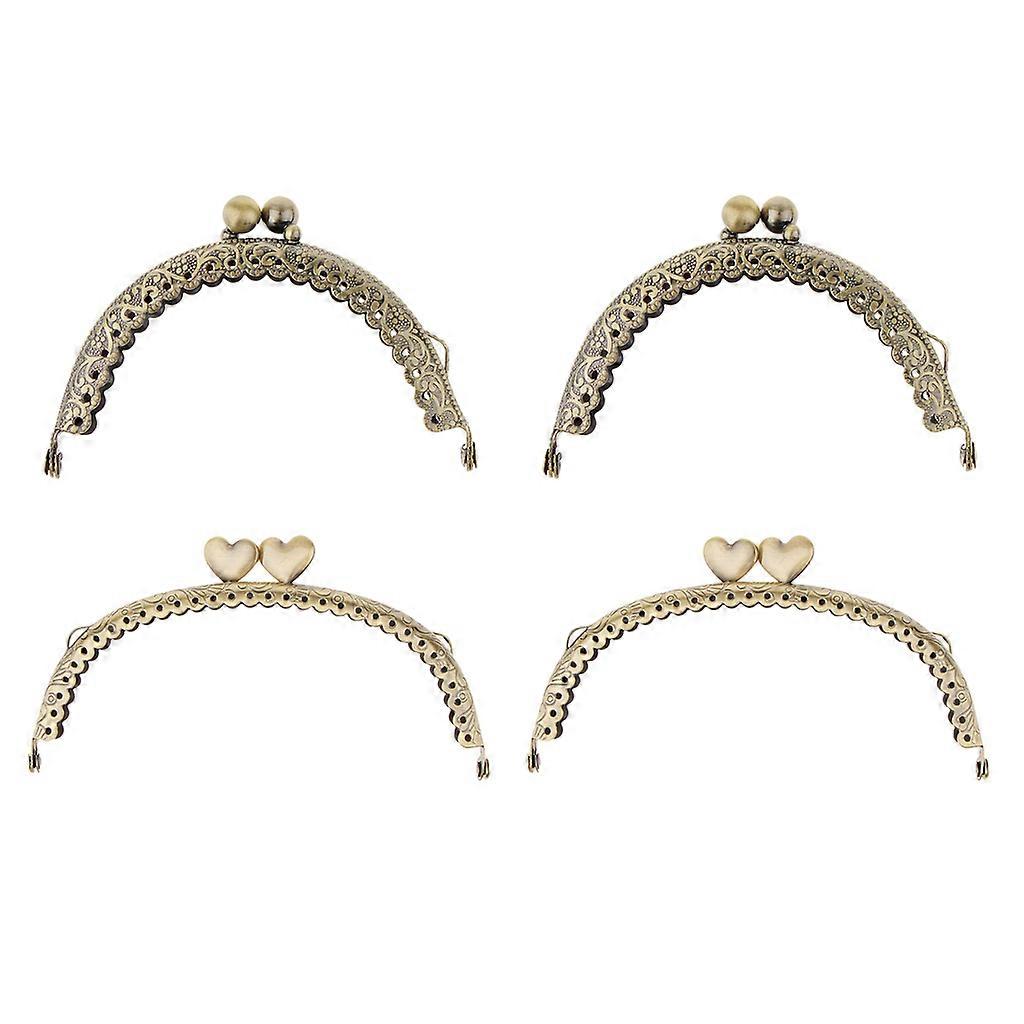 4 Pieces Frame Handle Embossed Handle with Metal Kiss Closure for Bag / Purse