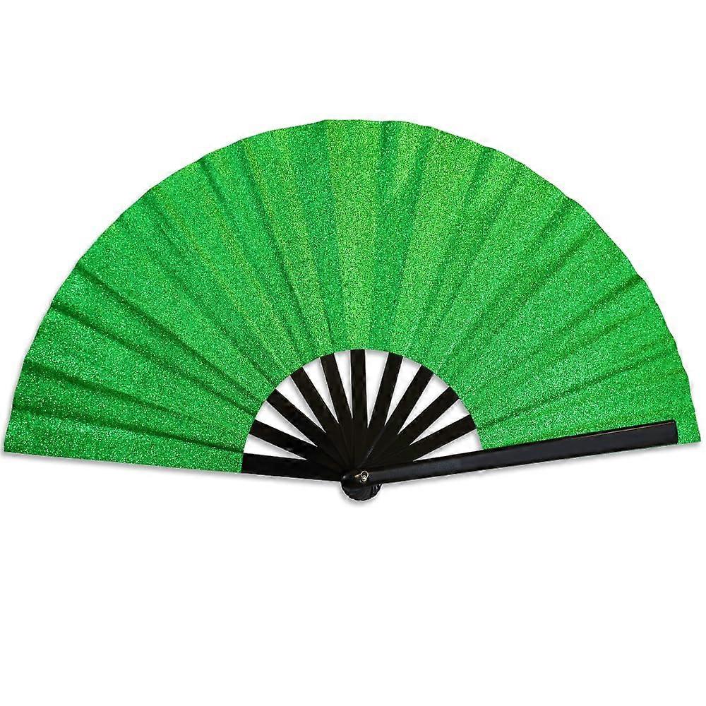 Glitter Green Hand Fan XLarge - Durable Event Fan for Raves, Parties, Indoor & Outdoor Use, Lightweight Design