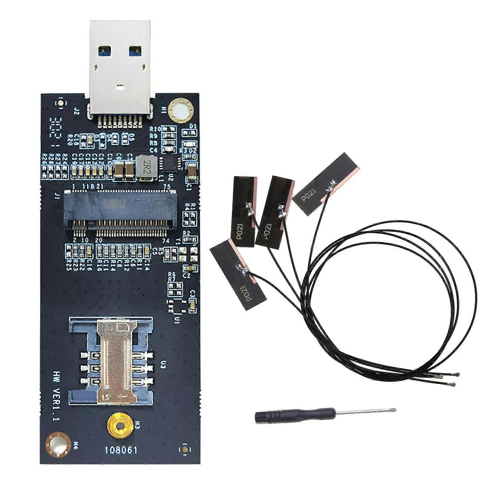 NGFF Key-B to USB3.0 3G/4G/5G WWAN Module Test Adapter Board with SIM-Slot Antennas M2 USB WWan Adaspter Card