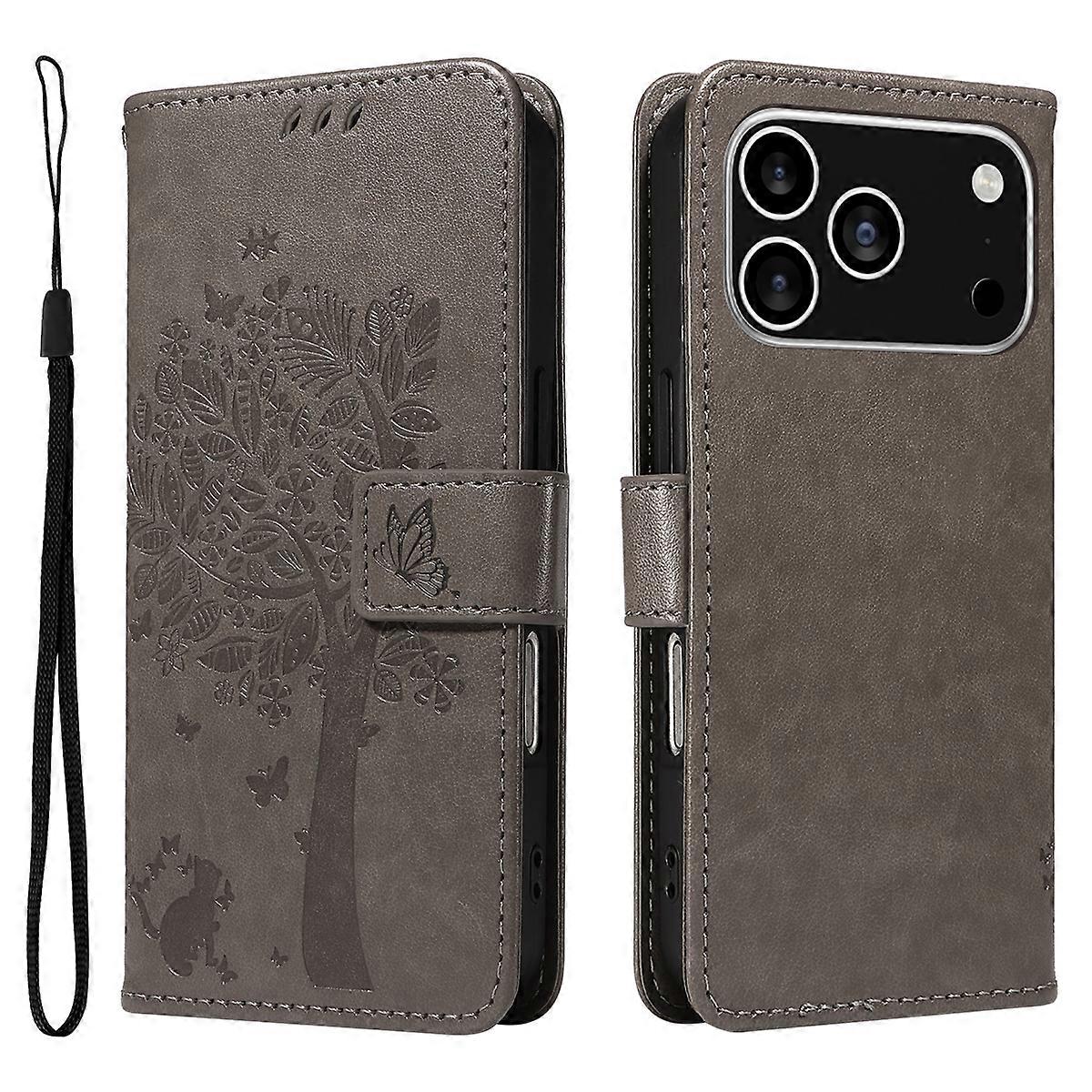 Compatible For iPhone 17 Pro Phone Case with Stand Cat Tree Pattern Leather Wallet Mobile Cover
